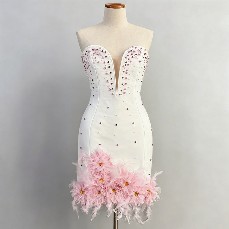 Top Deep V-Neck Bodycon Mini Dress in Pink
