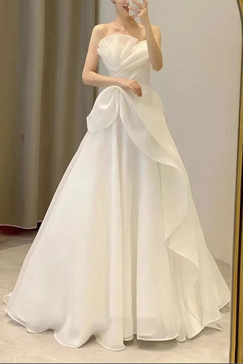 White Minimalist Wedding Dress With a Slimming Effect Maxi Dress