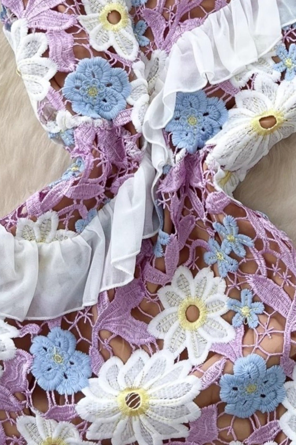 Floral One Shoulder Lace Maxi Dress in Purple