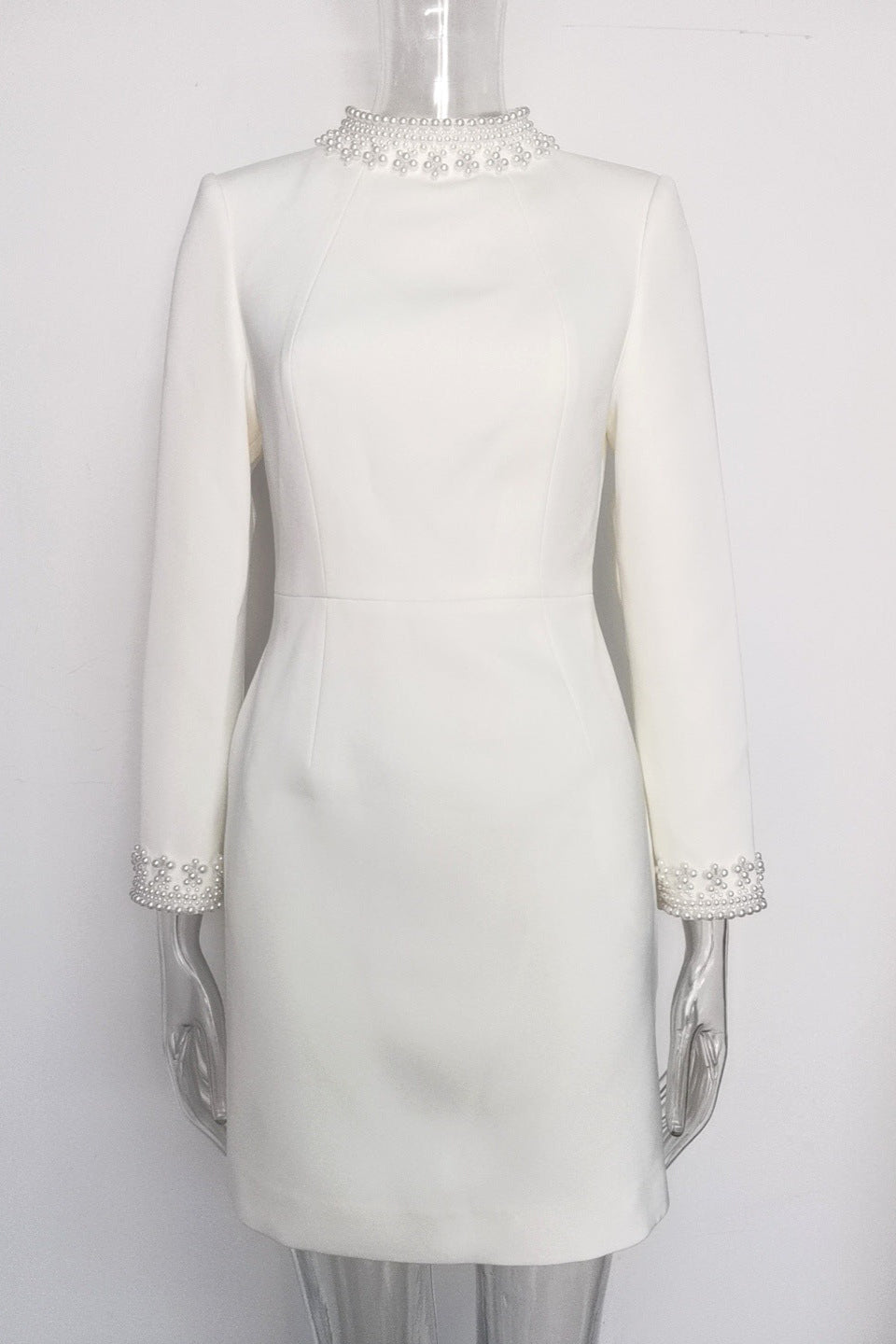 Cuffs Long Sleeve Mini Dress in White
