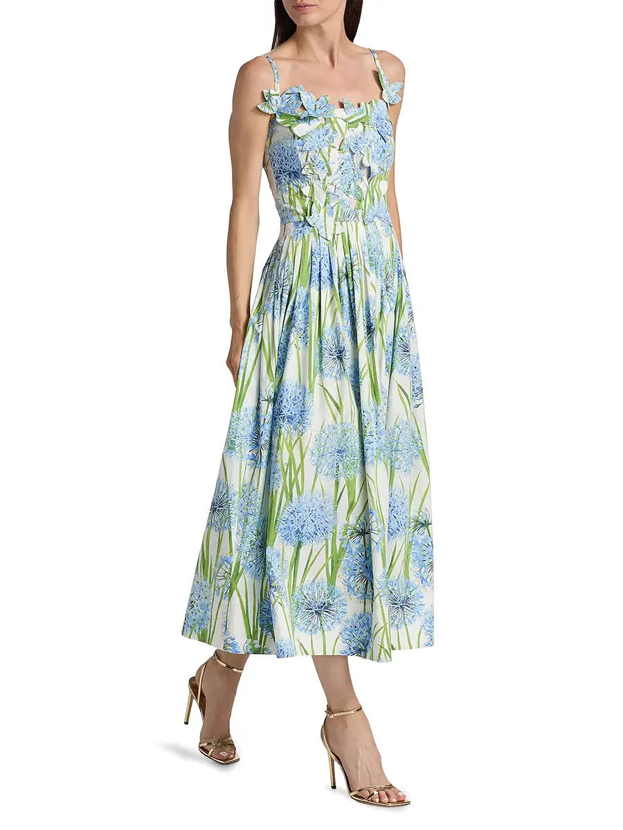 Floral Embroidered Poplin Midi Dress