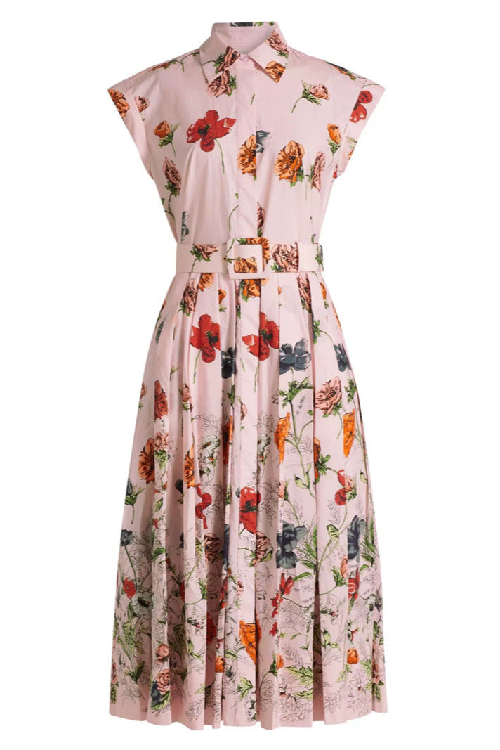 Floral-Print Cotton-Poplin Midi Shirt Dress - Pink