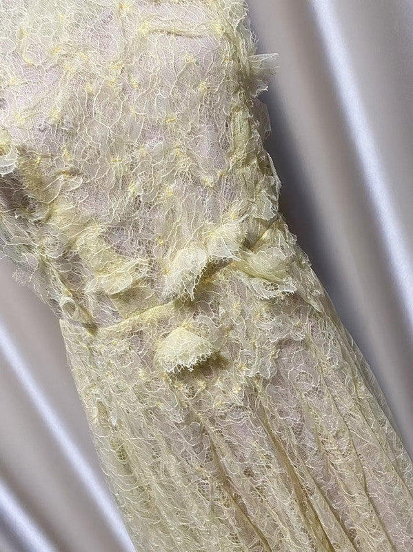 Lace Flower Embellished Maxi Dress in Yellow
