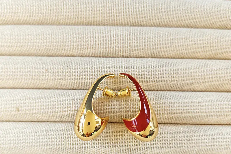 Retro Enamel Gold- Red Earring