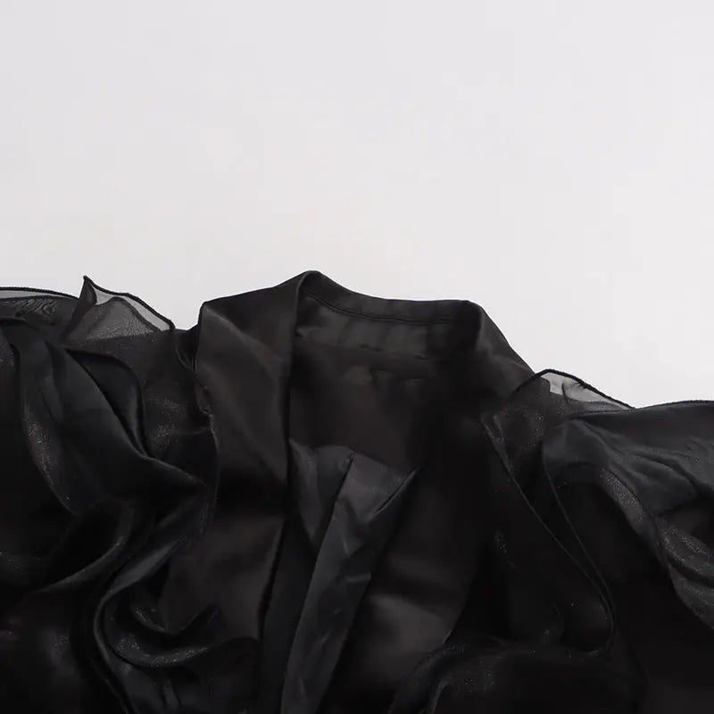 Ruffle Embellished Blazer in Black
