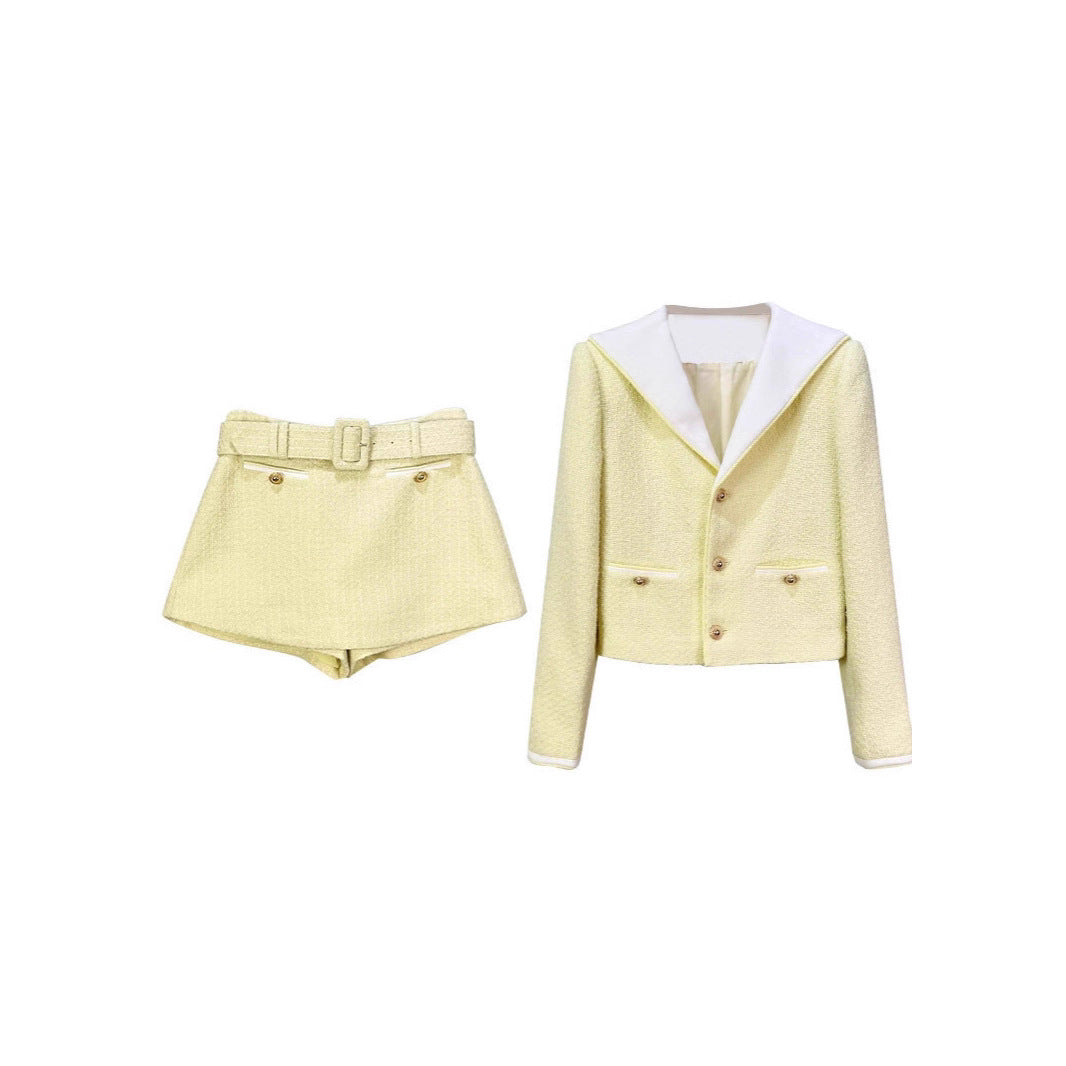 Boucle Contrast Collar Jacket in Yellow