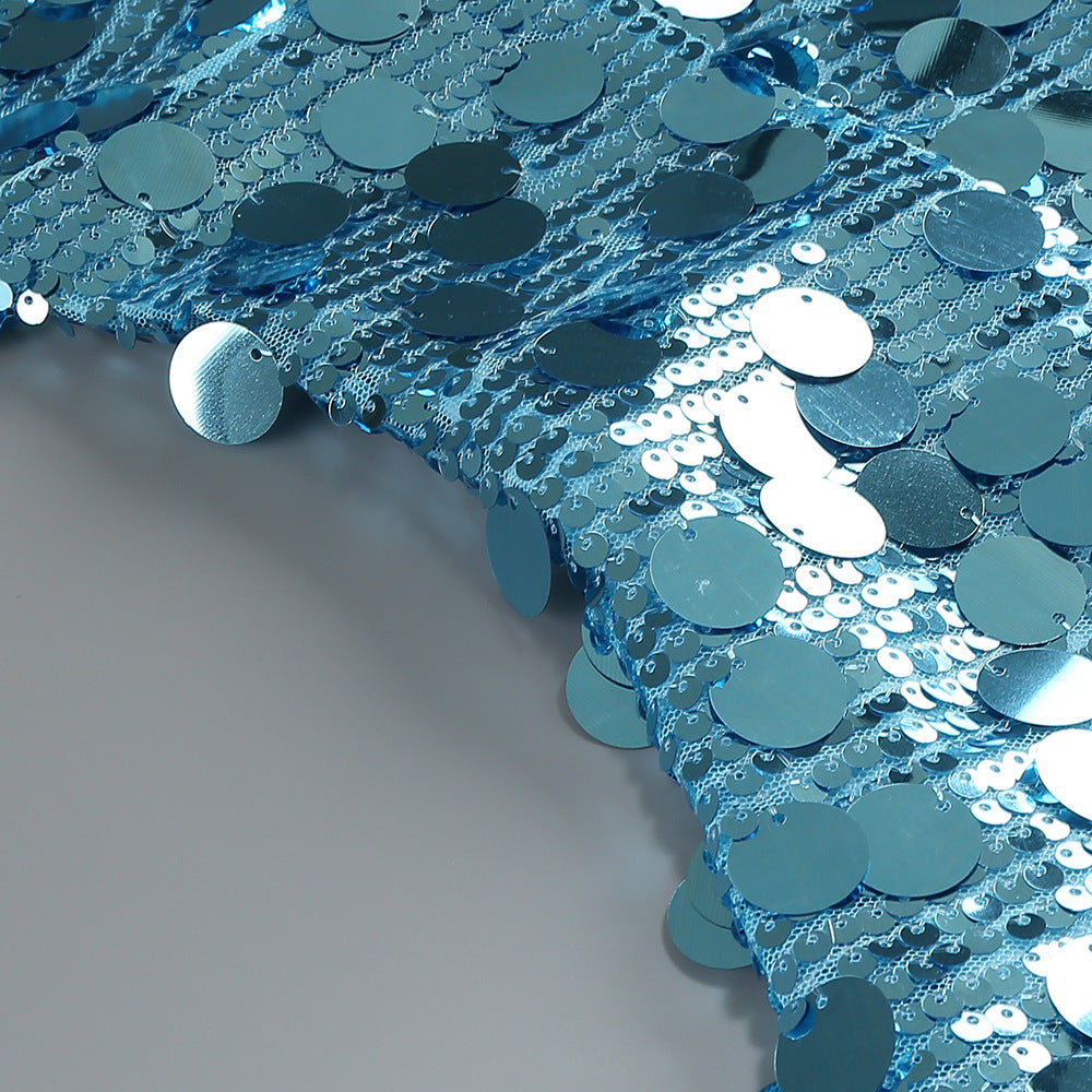 Sequin Deep V Maxi Dress in Blue