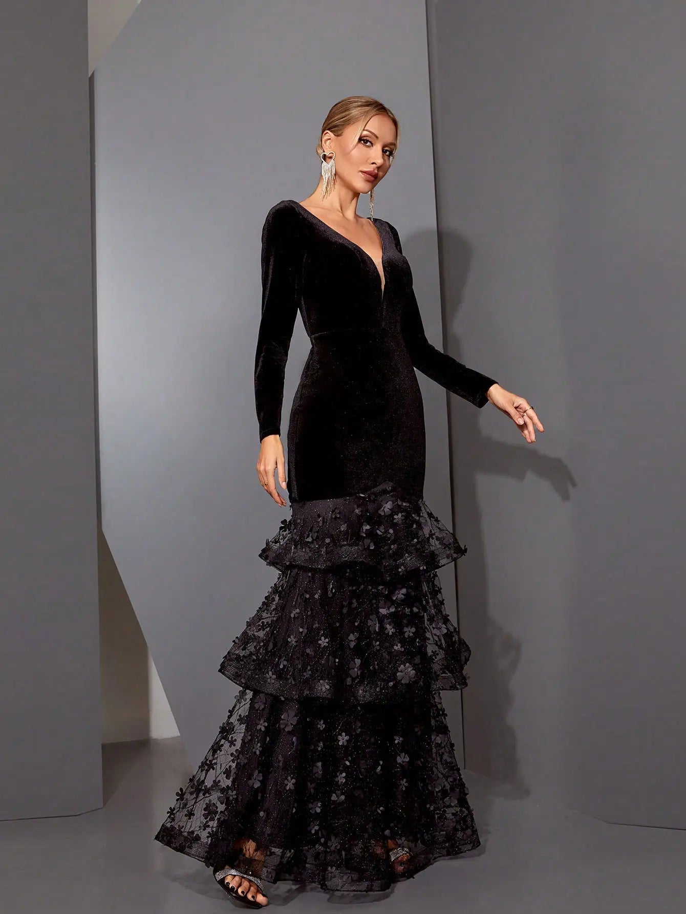 Black Flower Maxi Dress