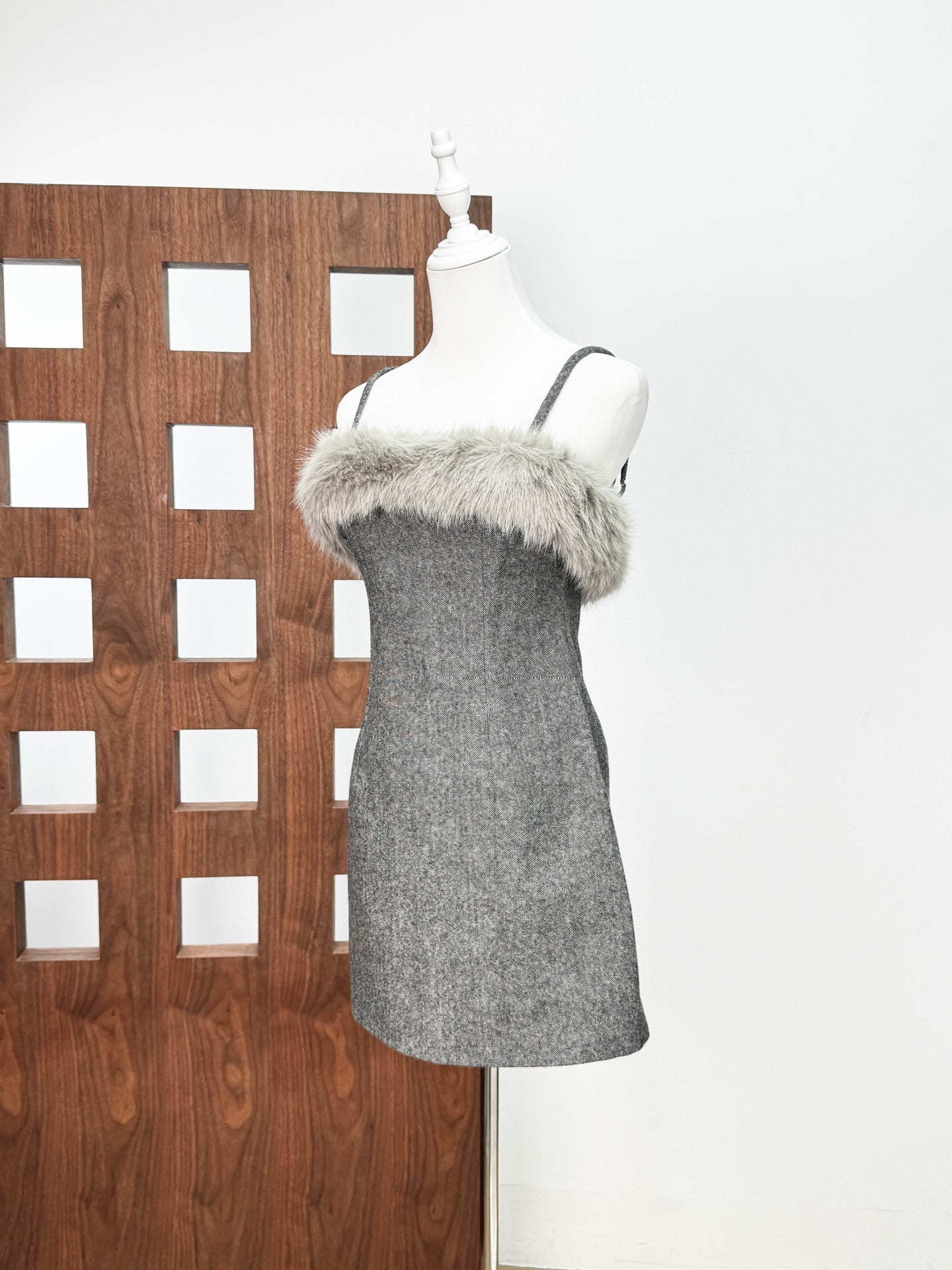 Faux Fur Mini Dress in Grey