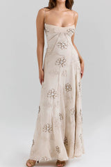 Beige Floral Strap Maxi Dress