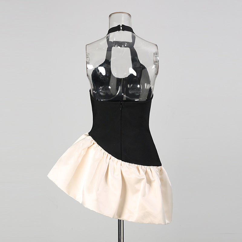 3D Flower Contrast Color Bandage Mini Dress