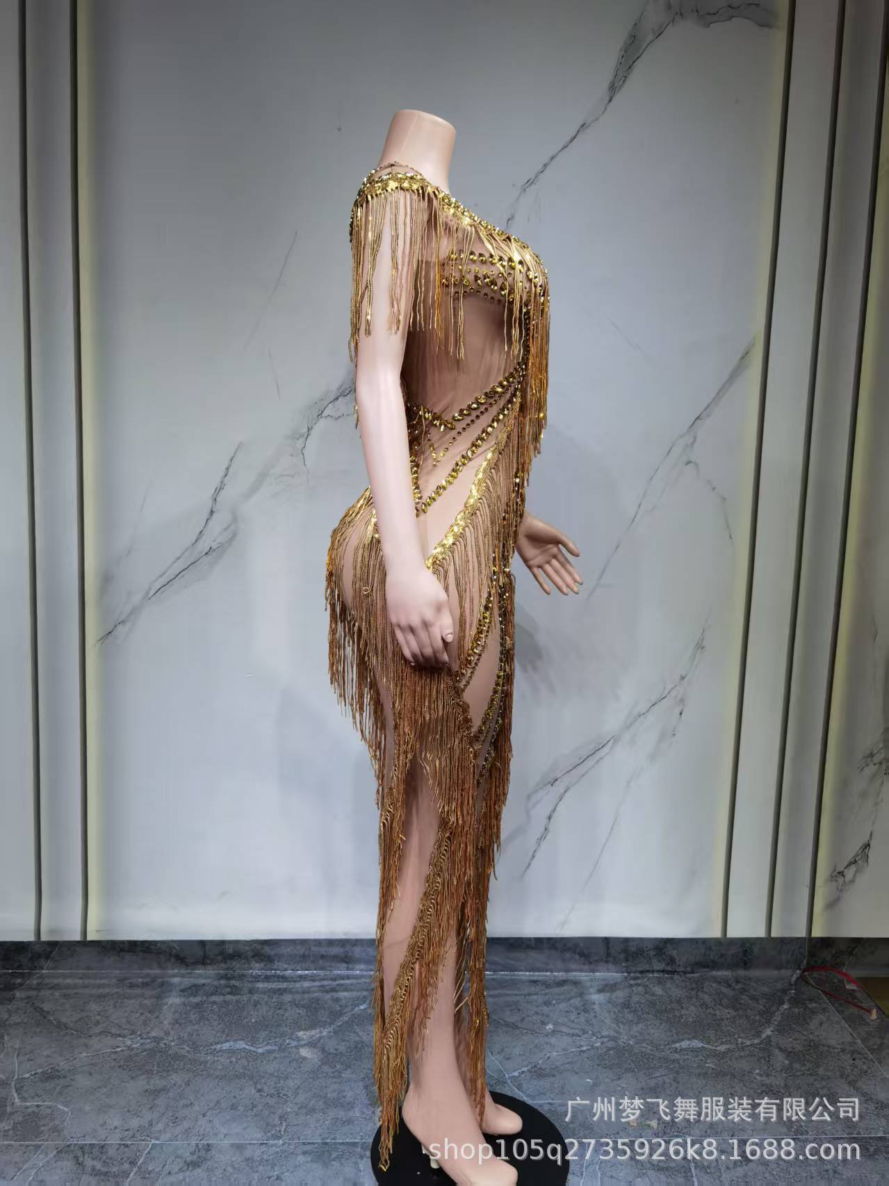 Fringe Sequin Crystal Maxi Dress In Gold