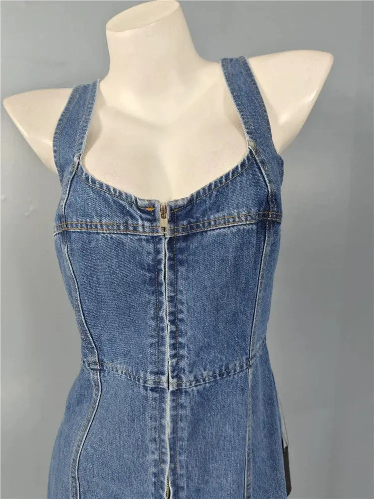 Denim Square Neck Slim Mini Dress