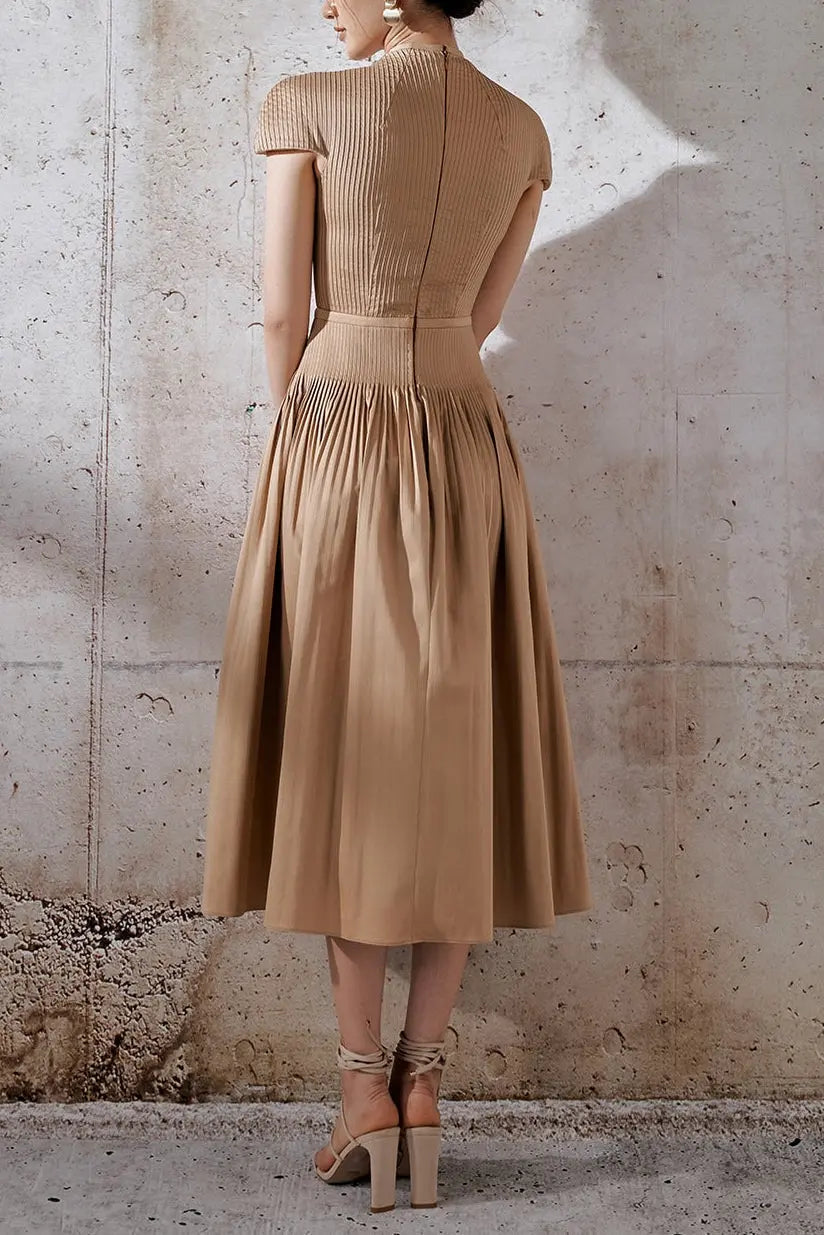 V-Neck Midi Dress in Khaki