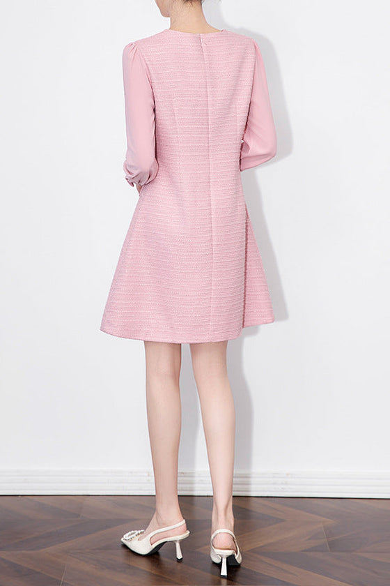 Embossed Puff Sleeves Mini Dress in Pink
