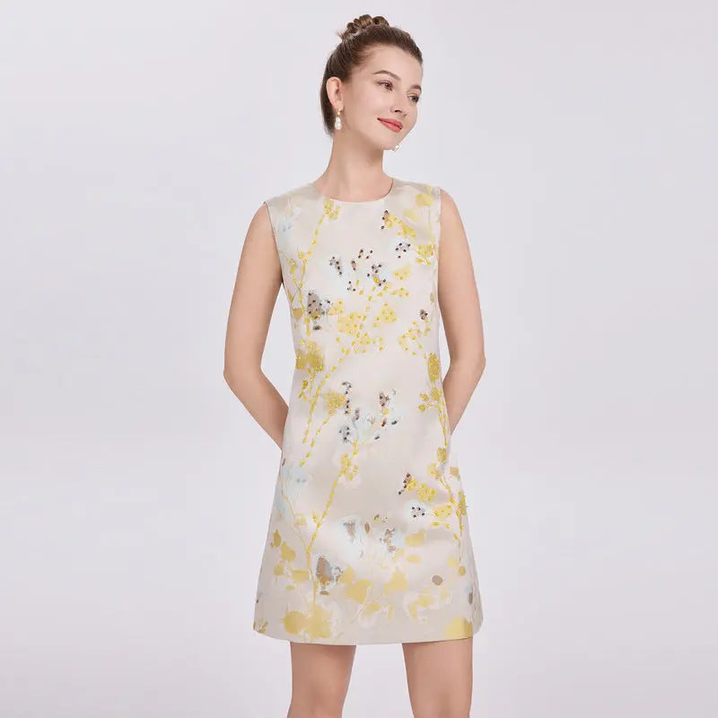 Sequin Floral Embroidery Sleeveless Mini Dress
