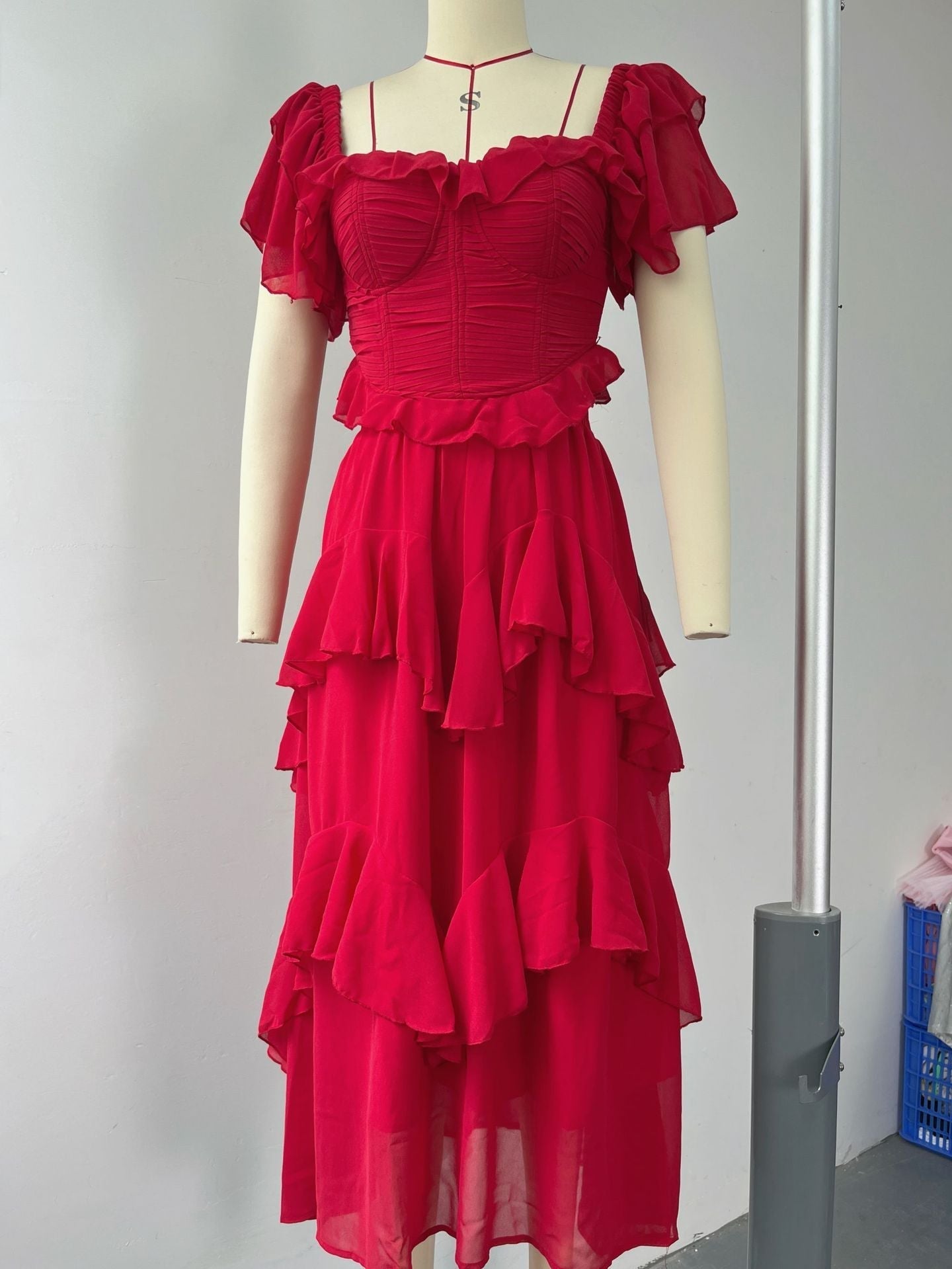 Square Neck Ruffle Sleeves Backless Dress