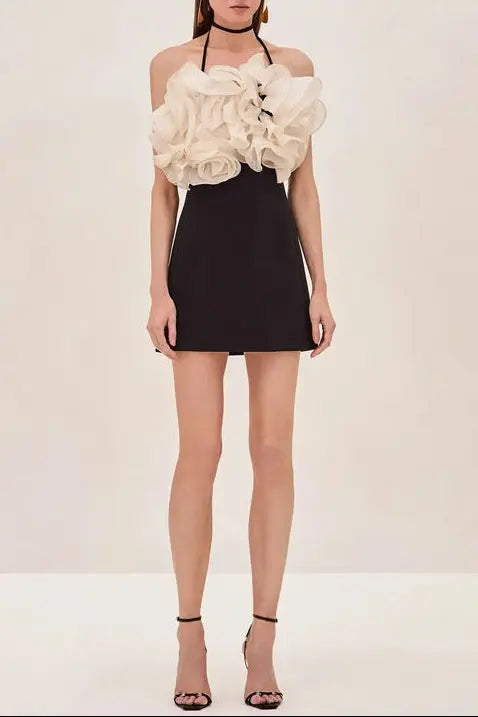 Ruffle Backless Mini Dress in Black