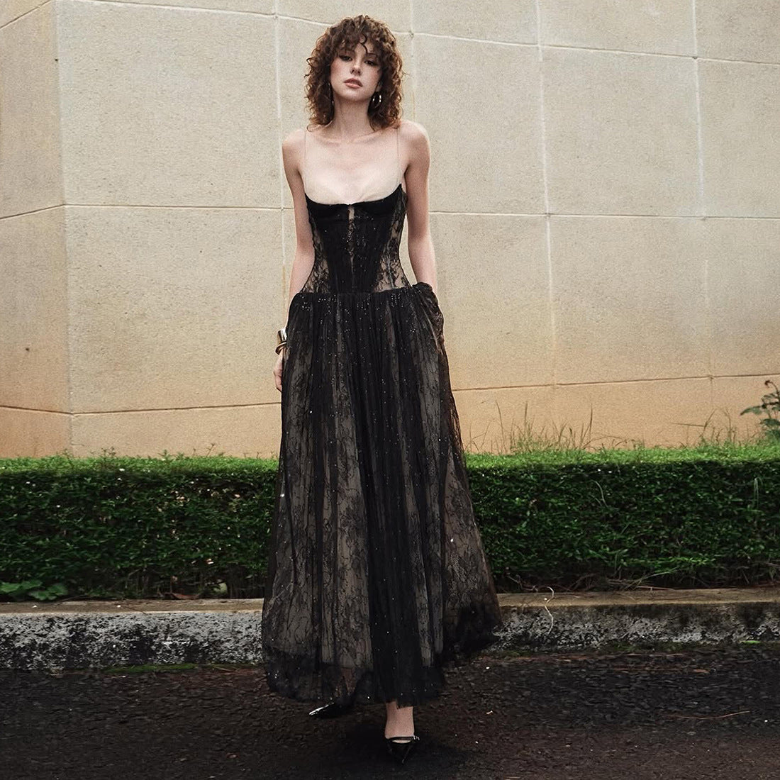 Rose Asymmetrical Waist Strap Maxi Dress - Khaki