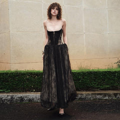 Rose Asymmetrical Waist Strap Maxi Dress - Khaki