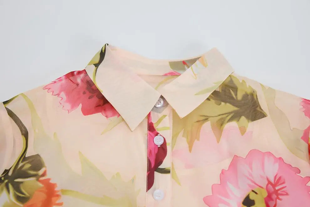 Floral Print Shirt Collar Maxi Dress