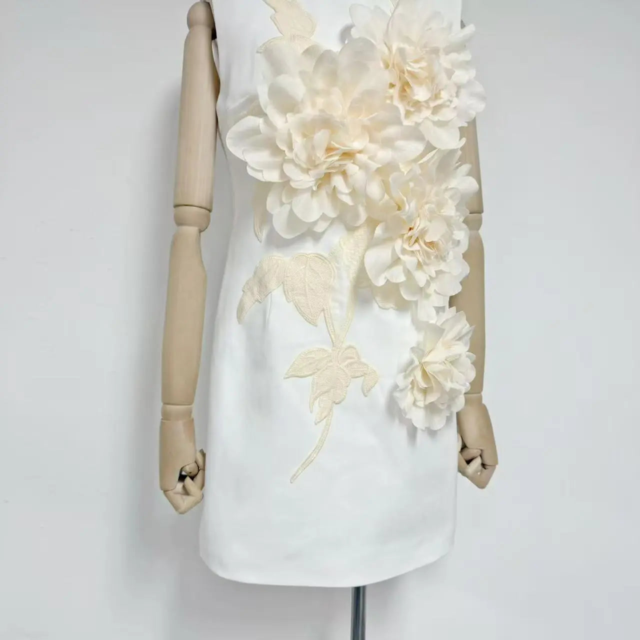 3D Flower Embellished Mini Dress in Black