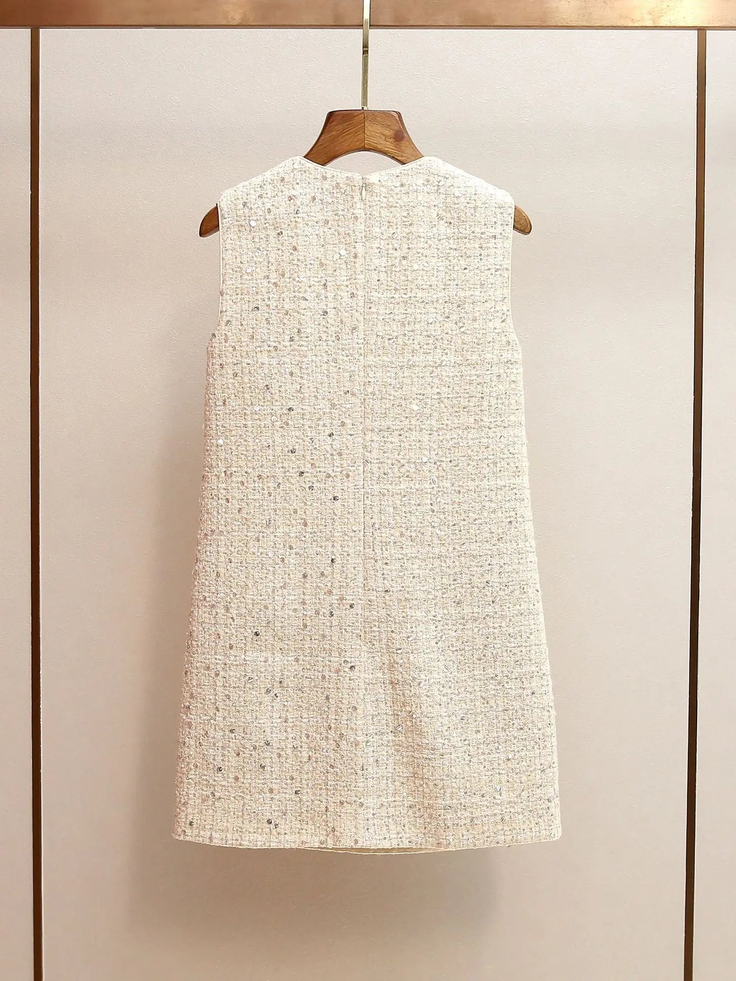 Cream Embellished Boucle Mini Dress