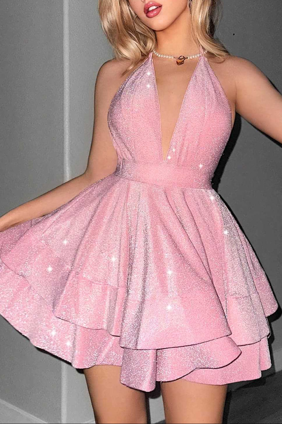 A Line Halter mini Dress in Pink