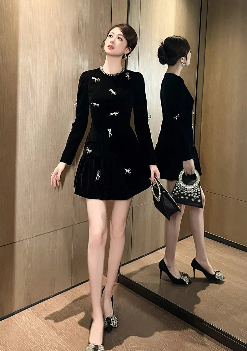 Rhinestone Embellishment Mini Dress in Black