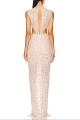 Flower Sequin Cutout Maxi Dress in Apricot