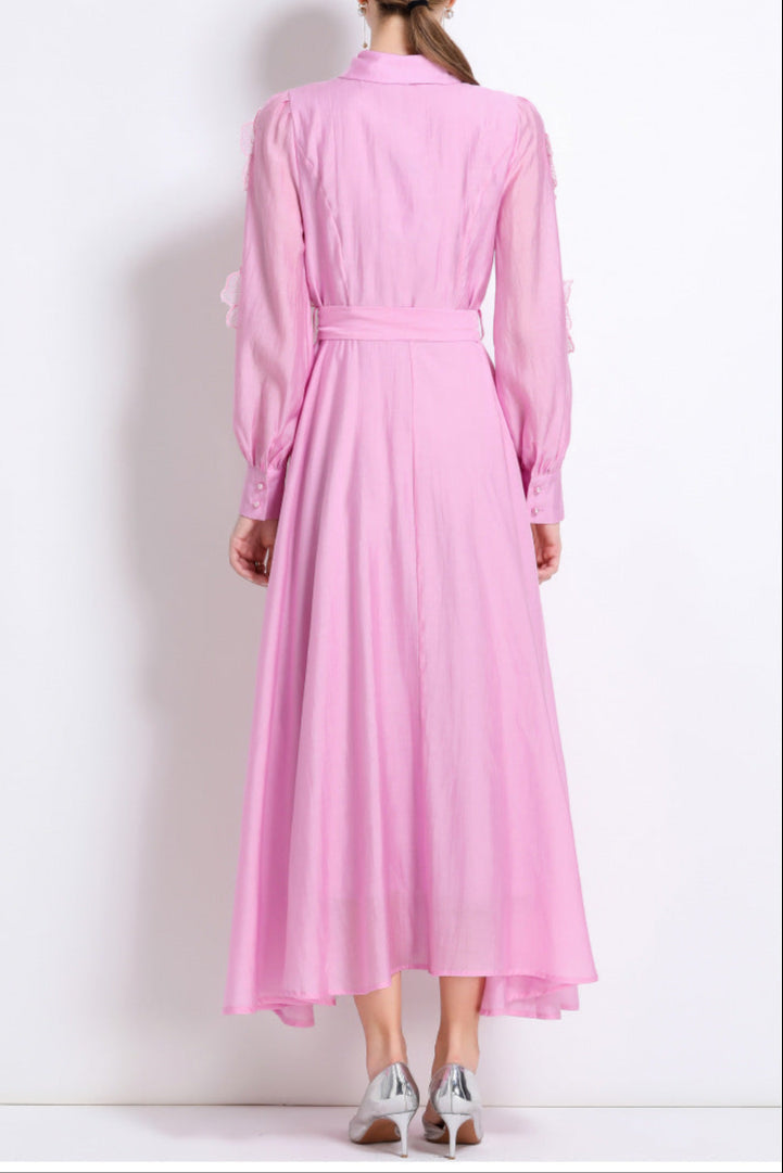 Embroidered Midi Dress in Pink