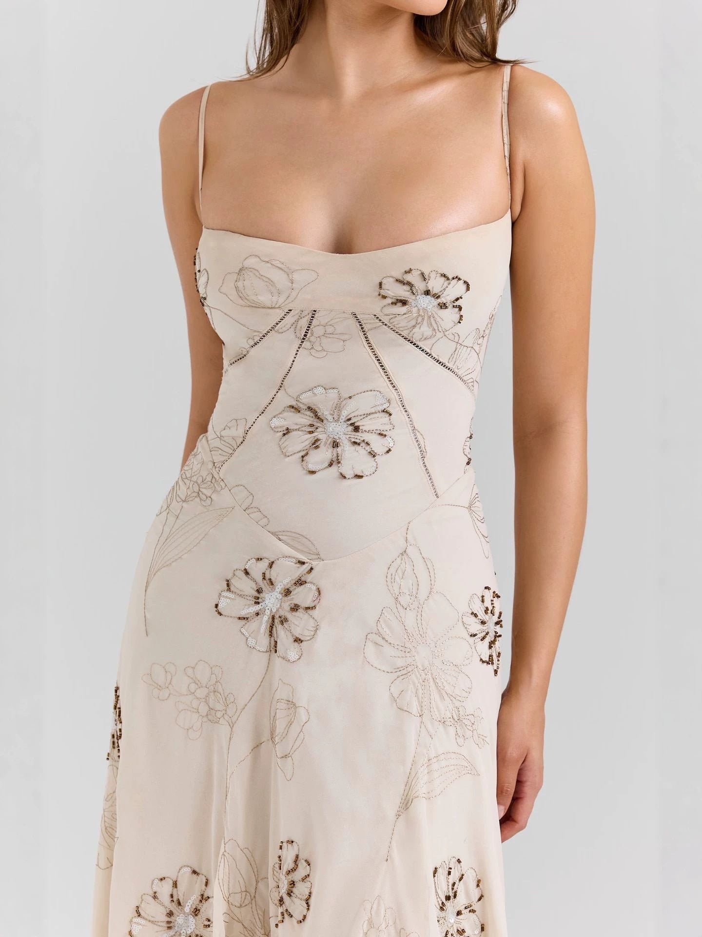 Vintage Embroidered Hollow Slip Maxi Dress - White