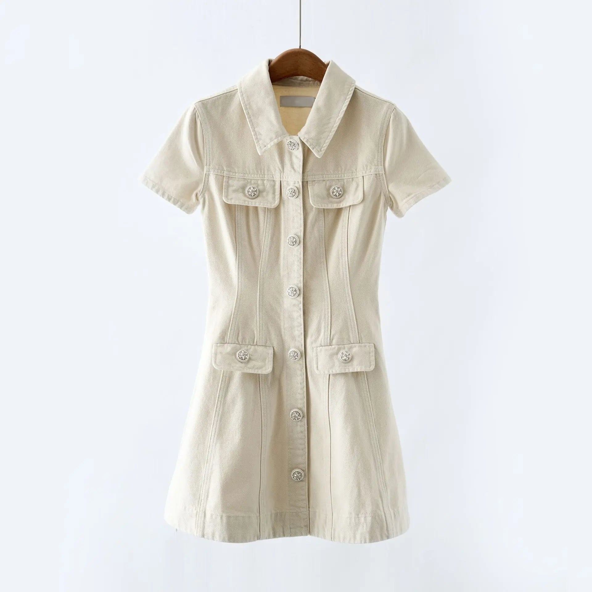 Cream Collared Denim Mini Dress