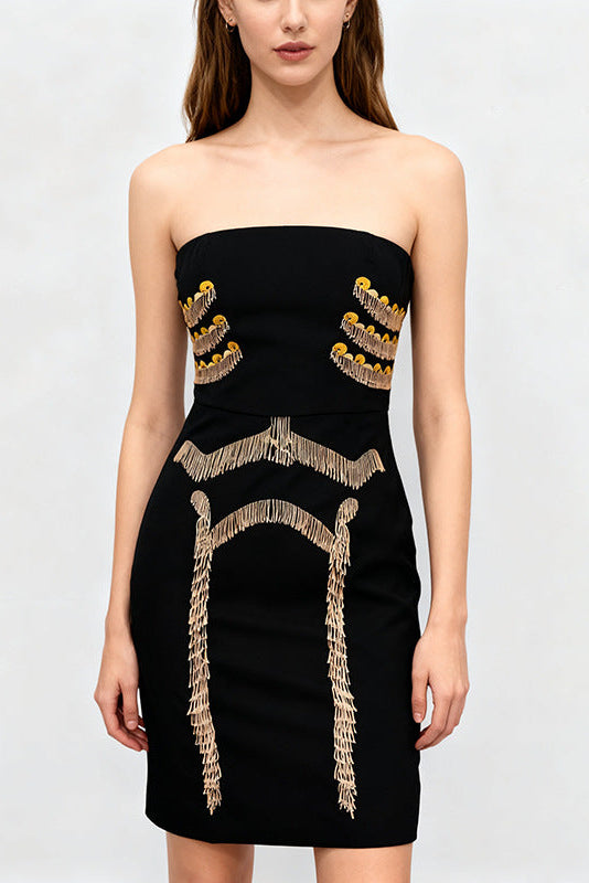 Embellished Bustier Mini Dress in Black