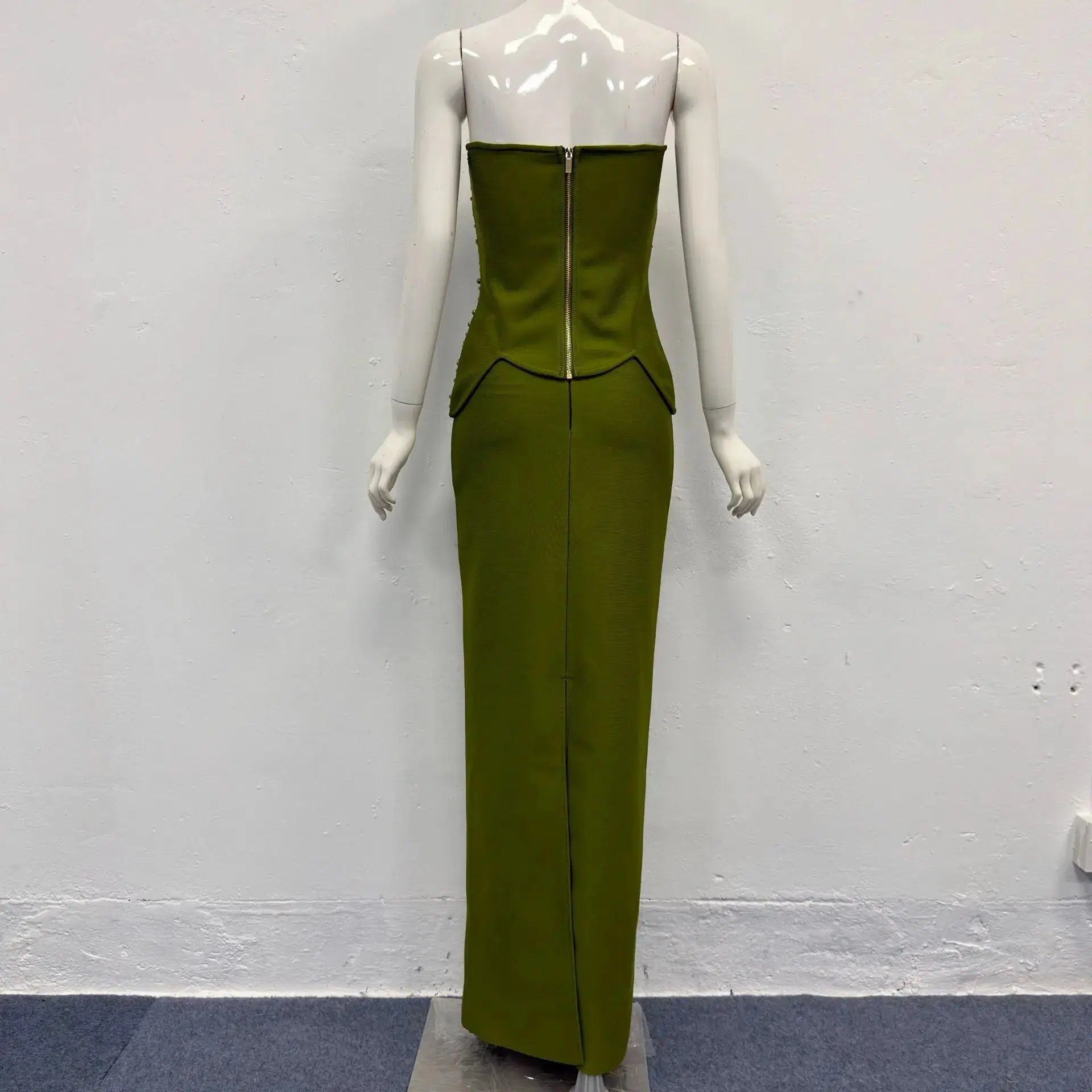 Green Rhinestone Embellished Top Skirt Set