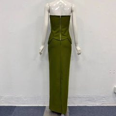 Green Rhinestone Embellished Top Skirt Set