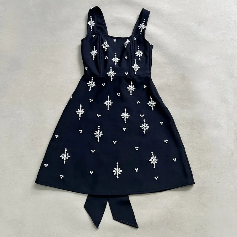Sleeveless Diamond Bandage Mini Dress in black