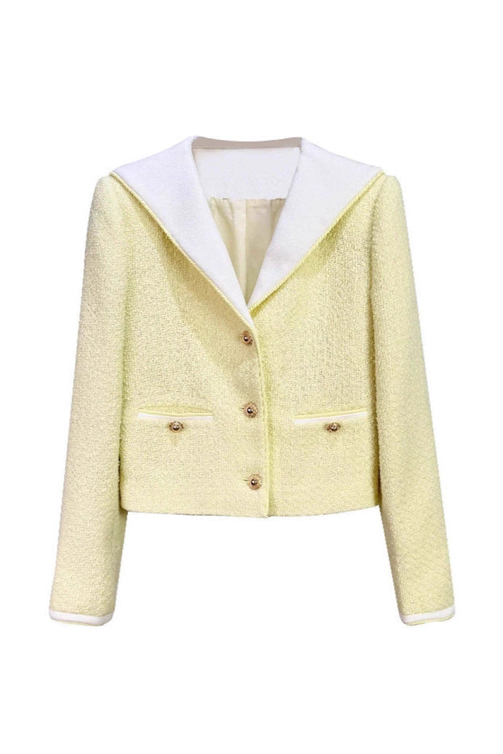 Boucle Contrast Collar Jacket in Yellow