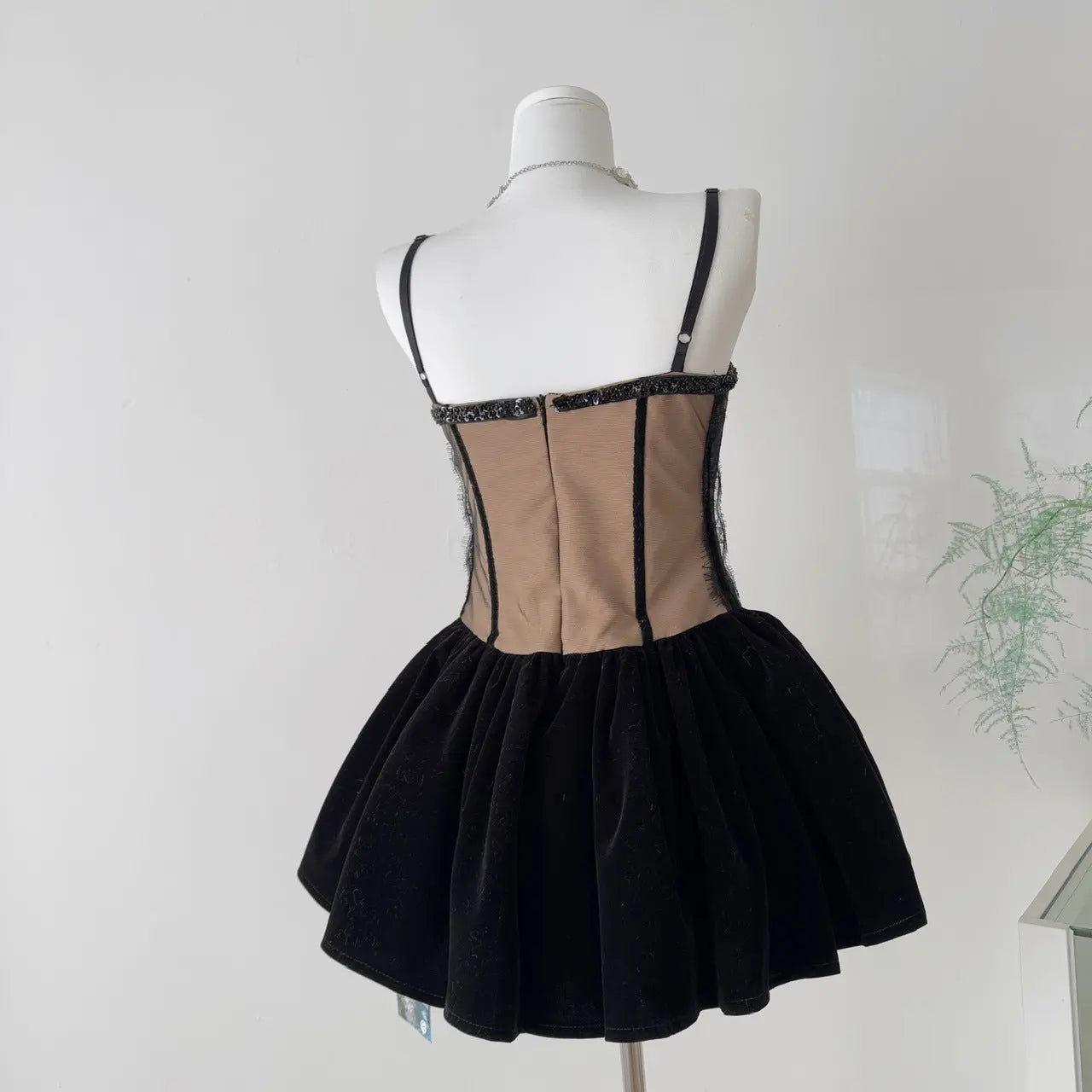 Black Corset Lace Flare Mini Dress