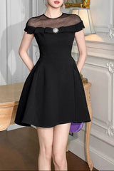 Black Off-Shoulder A-Line Mini Dress