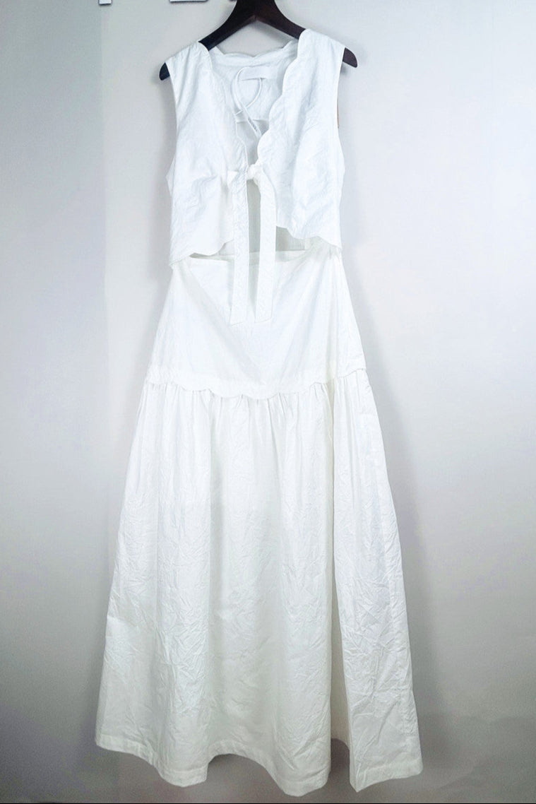 V-Neck Crinkled Maxi Dress in Ecru