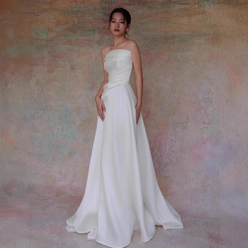 White French Satin Maxi Train Welcome Gown