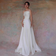White French Satin Maxi Train Welcome Gown