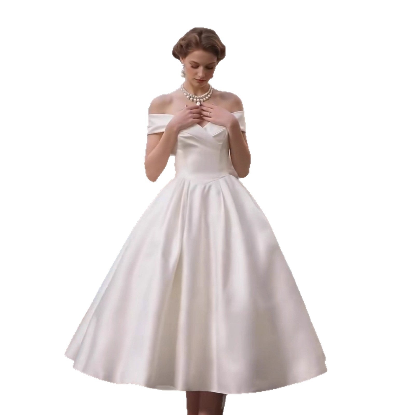 Off-the-Shoulder Minimalist Midi Dress - Off-White