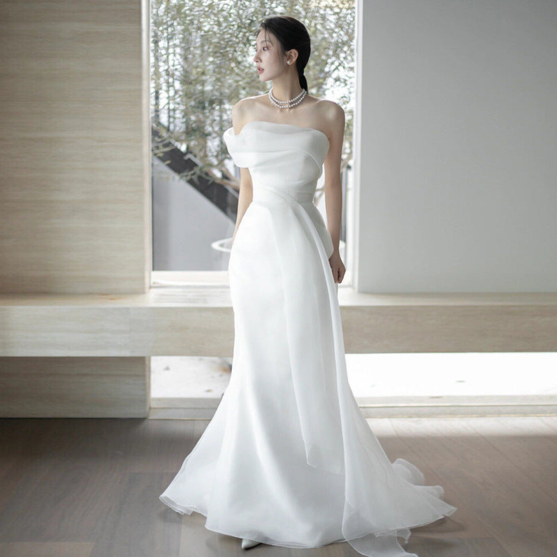 White French-Style one-Shoulder Maxi Dress