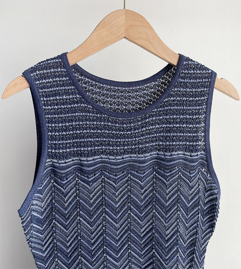 Hollow Sleeveless Knit Midi Dress in Royal Blue