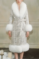 Sliver Tie Long Sleeve Long Fur Autumn Coat