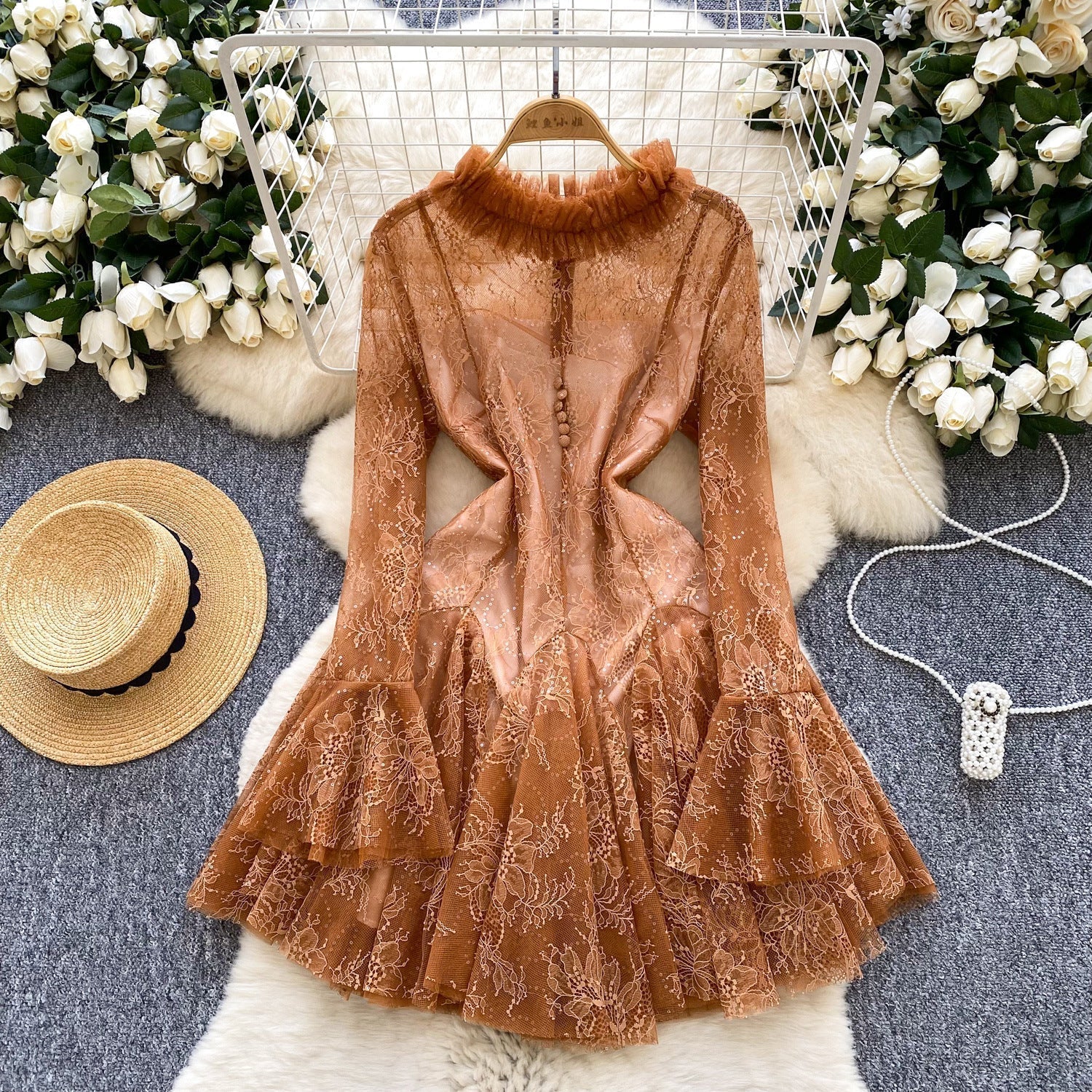 Green Embroidered Mini Dress