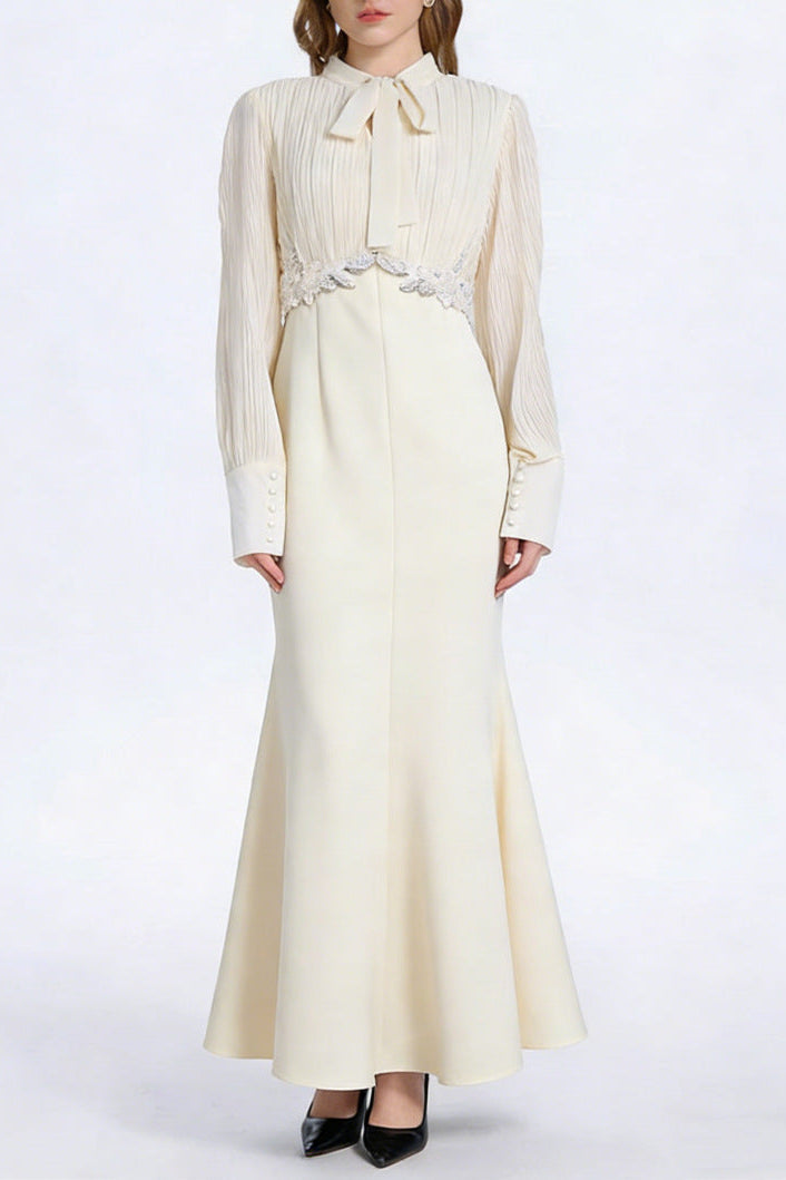 Sleeve Ruched Tie Up Midi Dress - Apricot