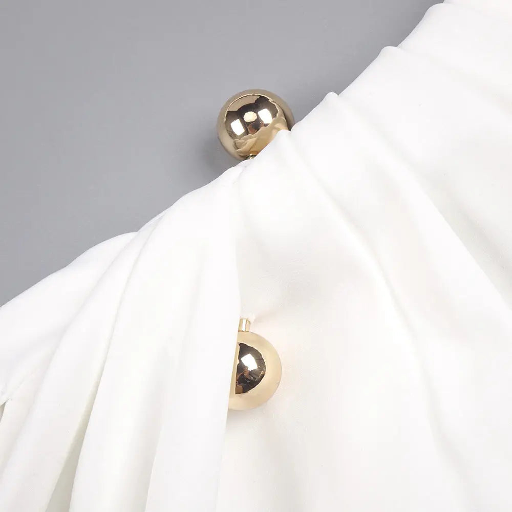 Double Ball Long-Sleeve High-Maxi Dress in White